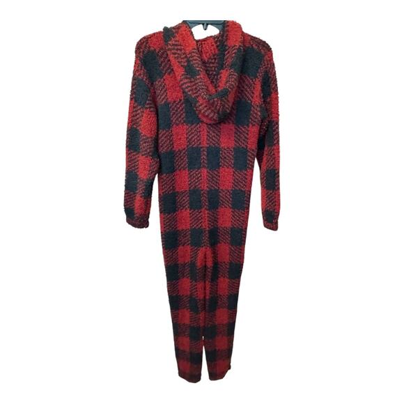 NWT ~ SKIMS Unisex Red Black Brick Buffalo Check Cozy Knit Onesie Size XXS/XS - Picture 5 of 7
